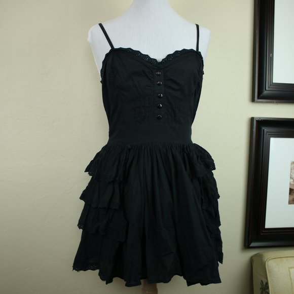 ASOS Dresses & Skirts - Asos Black Tank Ruffle Dress Lace Buttons Tie Up